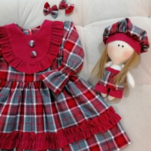 ست جذاب ولاکچری پیراهن پشمی وعروسک ودوتاگیره پاپیونی