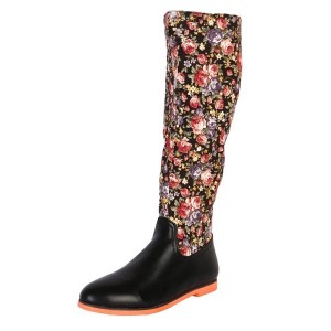 بوت بلند زنانه گلدار زیبا و زمینه سرمه ای(تخفیف استثنایی)